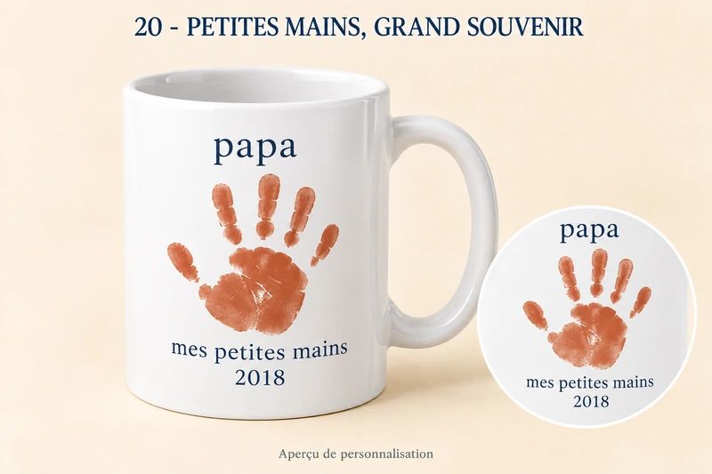 Petites mains, grand souvenir : mug personnalisé, produit entier et zoom du motif