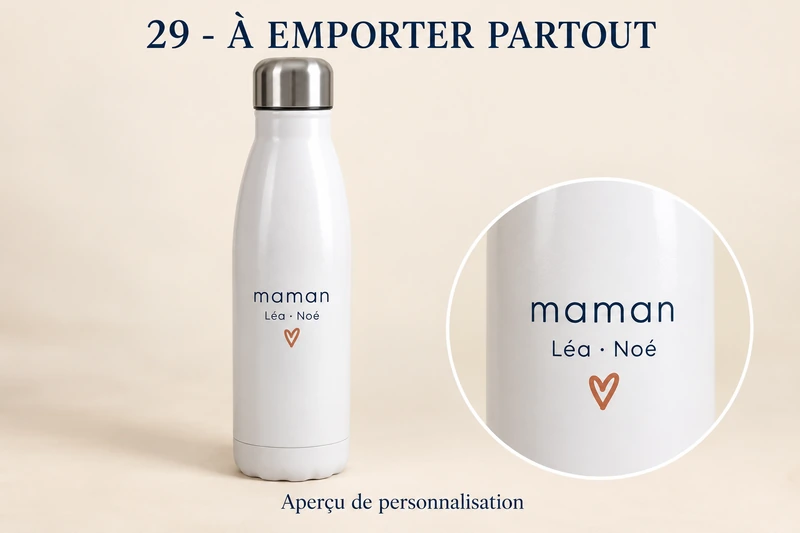 À emporter partout : thermos personnalisé, produit entier et zoom du motif