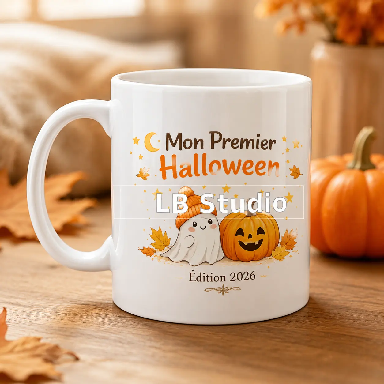 Mon Premier Halloween, création LB Studio sur mug blanc brillant