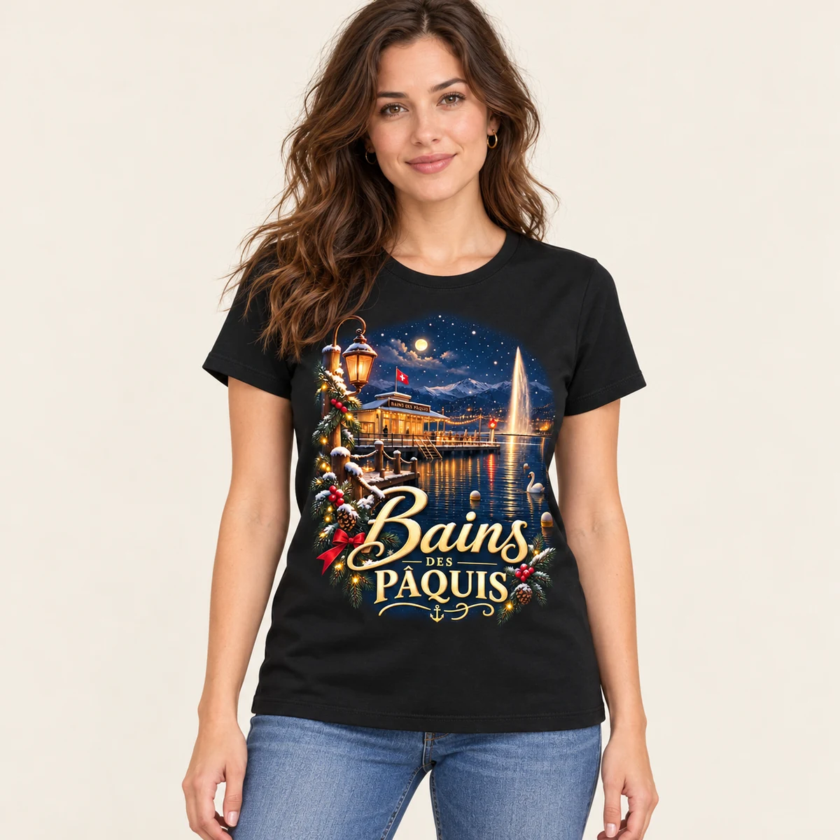 Bains des Pâquis · aperçu porté sur mannequin humain